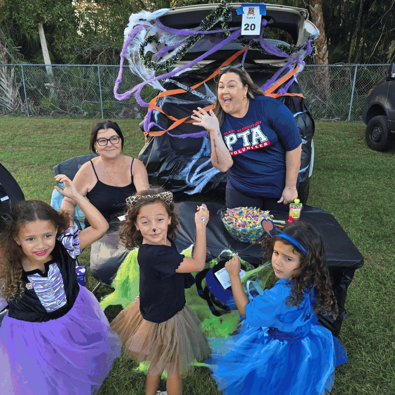 Costumed students enjoying the Trunk or Treat event
