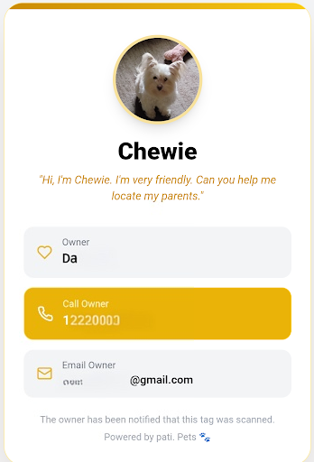 Pet profile screenshot