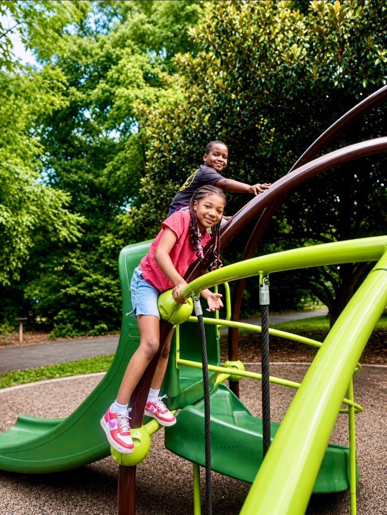Playground Adventure Children climbing on playground equipment during supervised outdoor play at Insight Kidz Care in Baltimore.