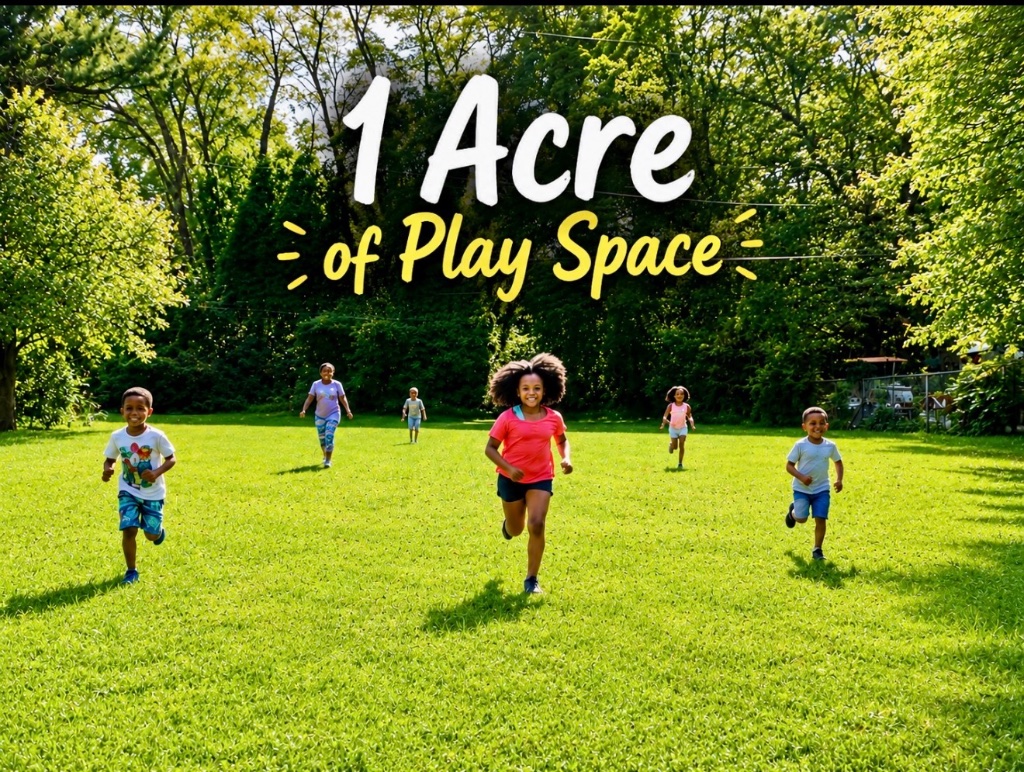 Running Free in the Yard Children running freely across a large grassy play area at Insight Kidz Care licensed Maryland family child care program