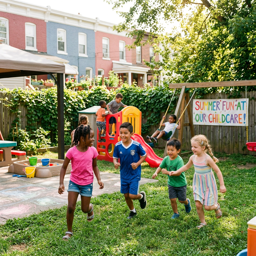 Children playing outside at a summer childcare program in Baltimore MD