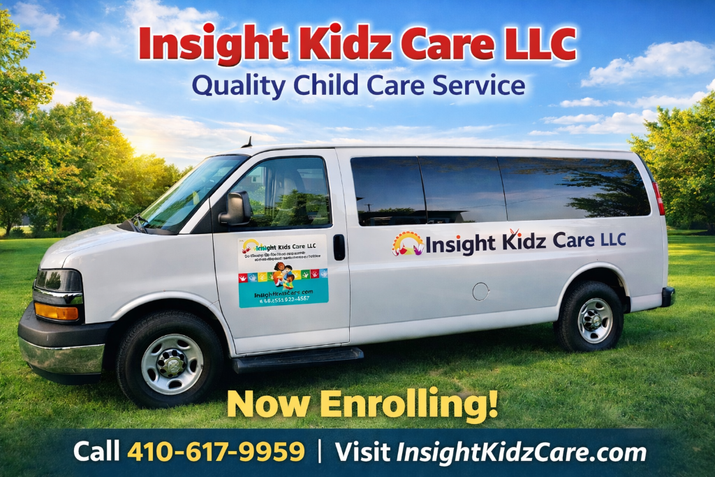 Licensed child care transportation van serving families near Hamilton and Lauraville in Baltimore MD 21206