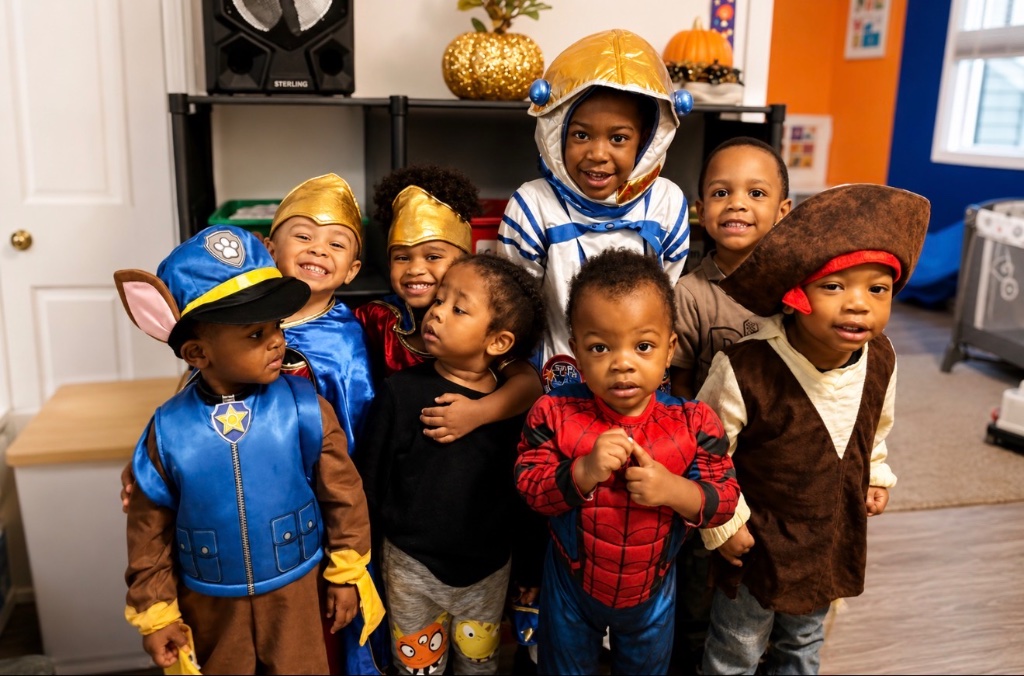 Costume Day Adventures Children dressed in fun costumes during a Costume Day celebration at Insight Kidz Care in Baltimore.