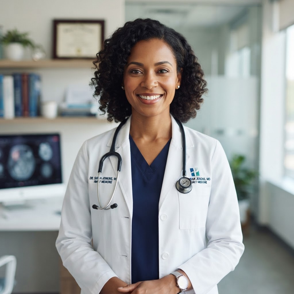 Female doctor in white coat