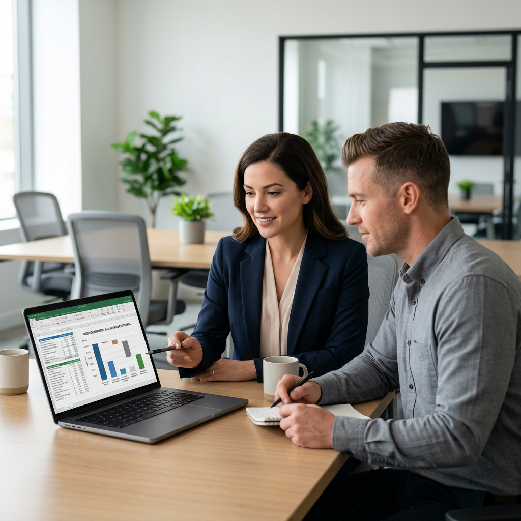 AI analyzing business data to compare with human employee costs