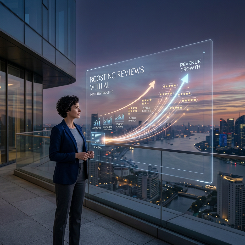 Smartphone displaying positive customer reviews for a trade business, enabled by AI automation
