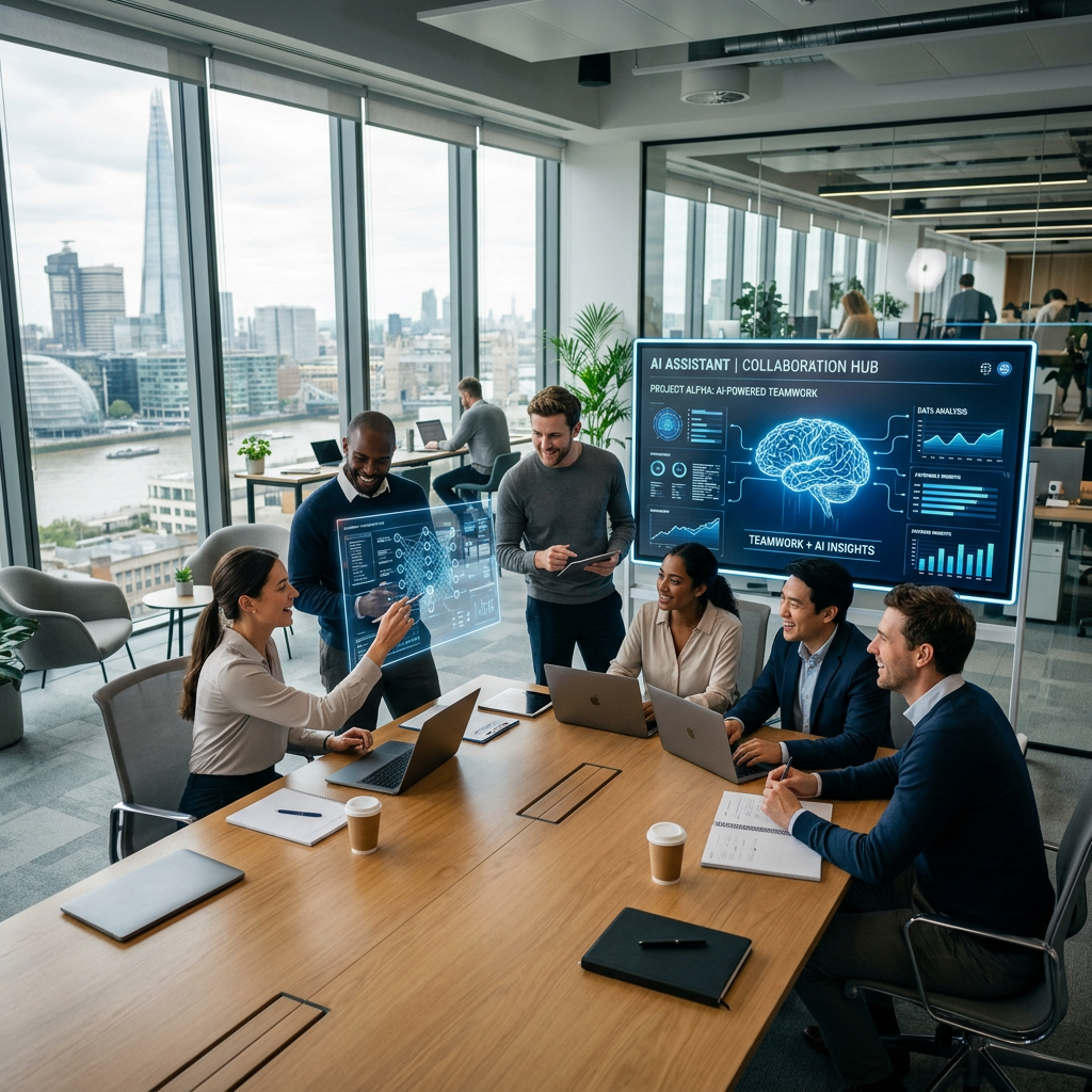 Real estate team collaborating with AI automation tools