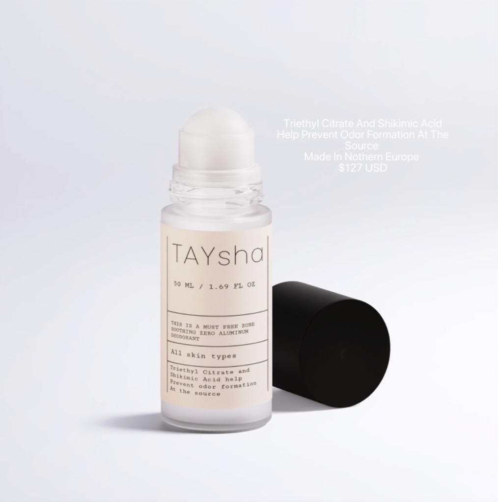 TAYsha Must Free Zone Deodorant · Triethyl Citrate & Shikimic Acid · All Skin Types · Made In Northern Europe · 50ML