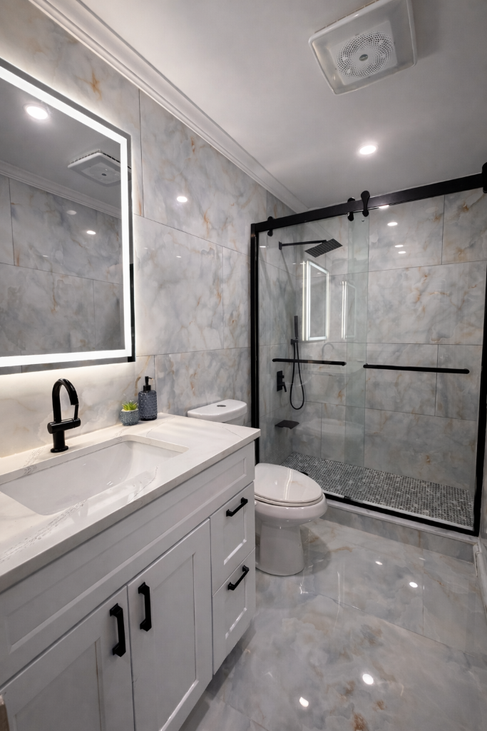 Modern Bathroom Remodel - Garden City, Long Island - TrueCraft Construction