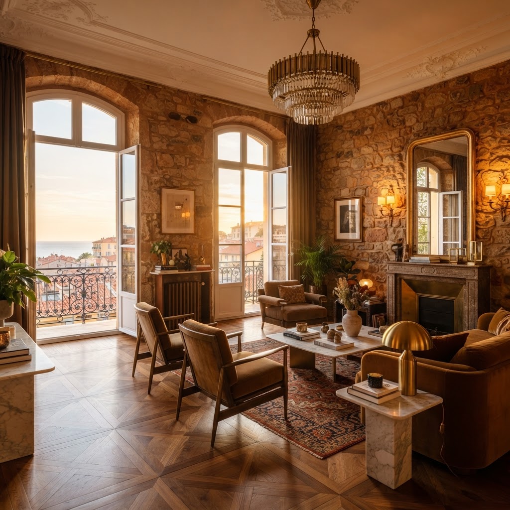 Rénovation haut de gamme — intérieur dans les tons maron et doré