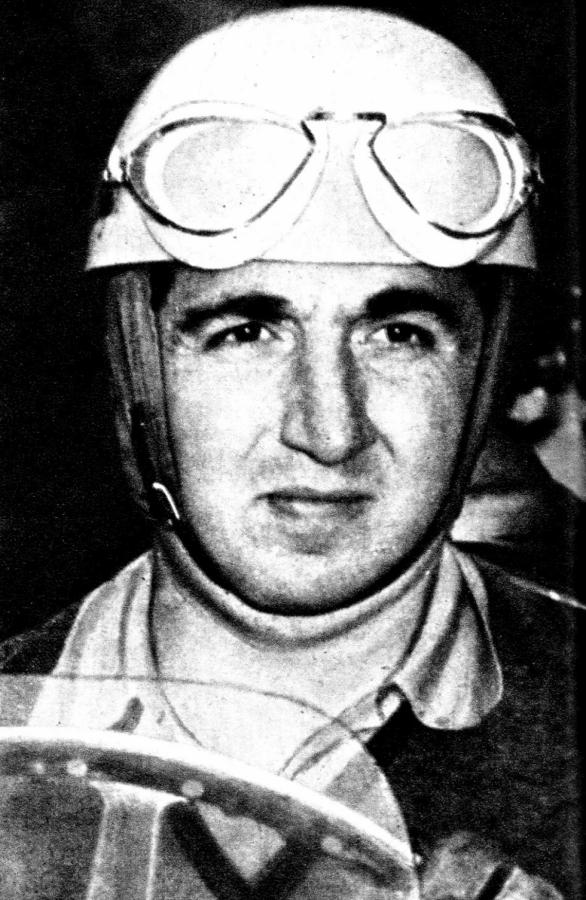 Last photo of racer Alberto Ascari driving a car, before a test in Montecarlo.