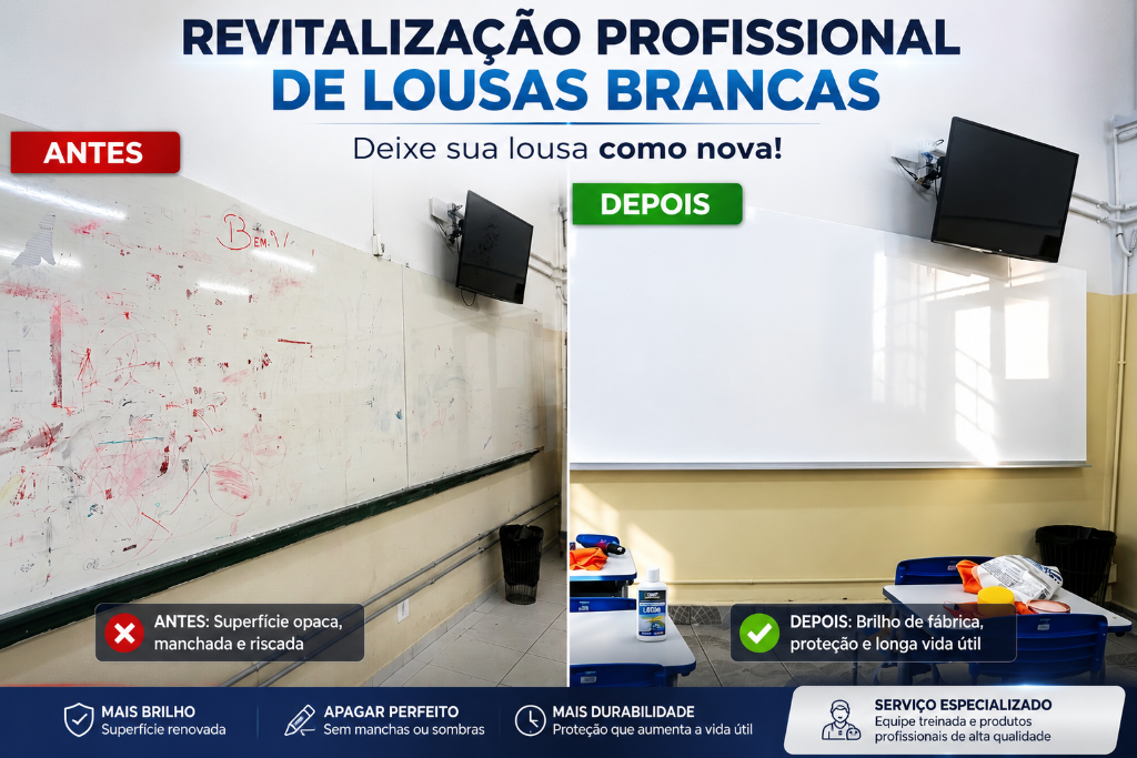 Antes e depois da revitalização de lousa branca