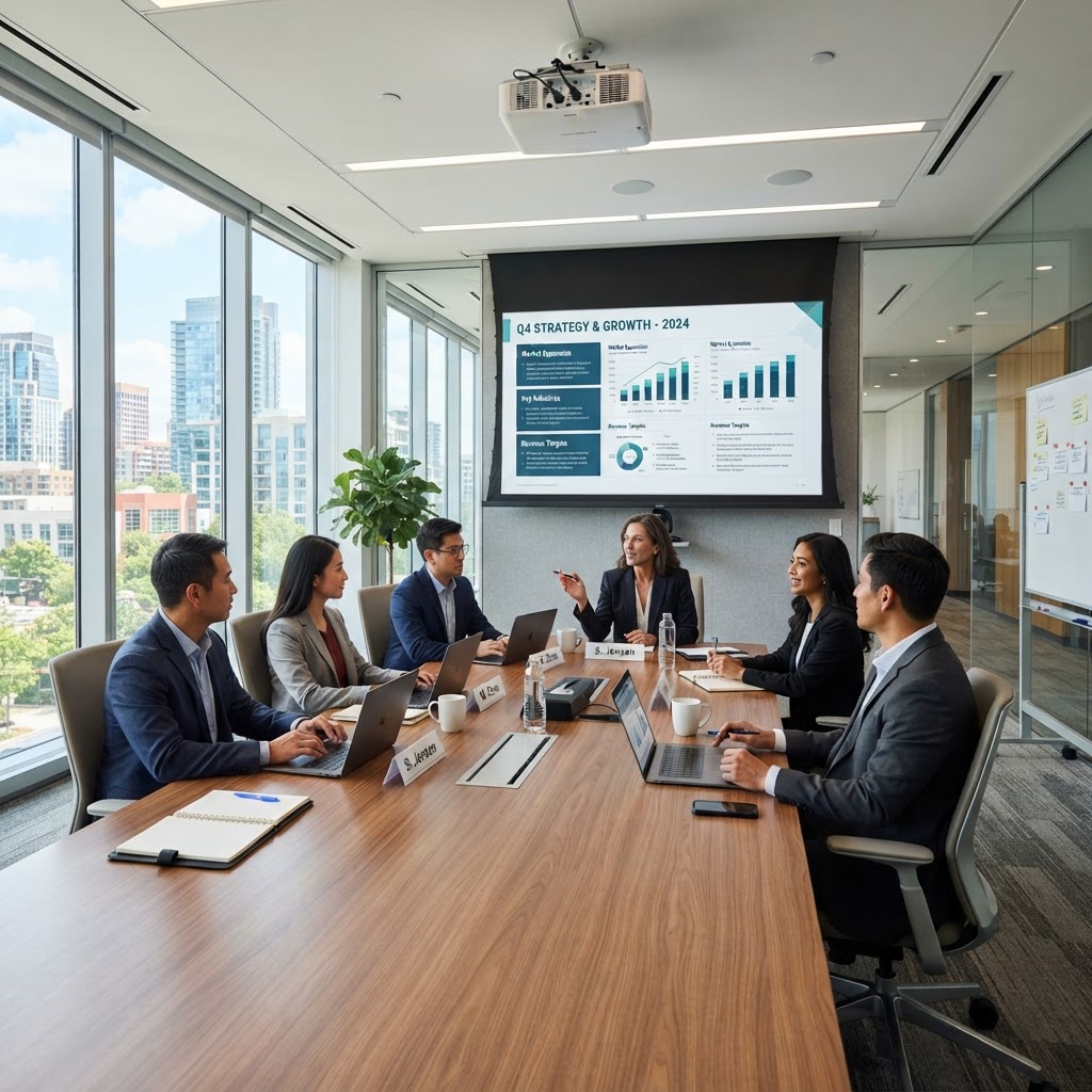 Projetores em reuniões corporativas