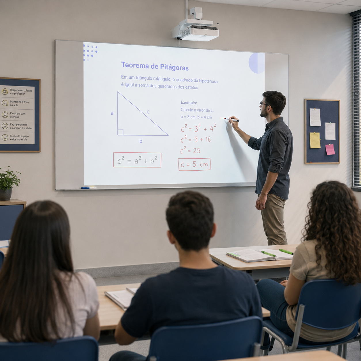 Tela de projeção em sala de aula