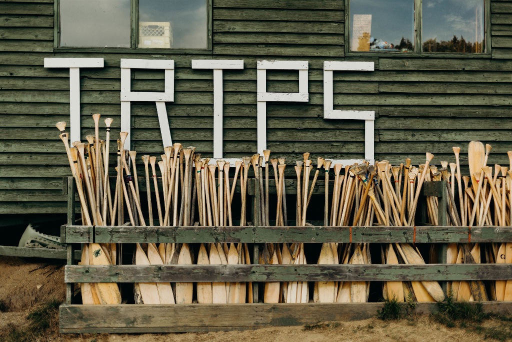 Canoe paddles at the trips shed
