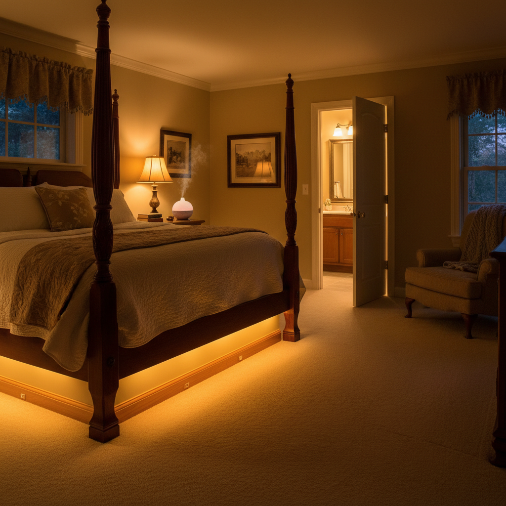 Motion sensor night lights along baseboard