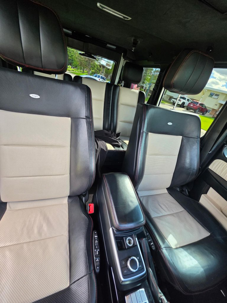 Mercedes G-Wagon luxury leather seats after professional car detailing Lethbridge