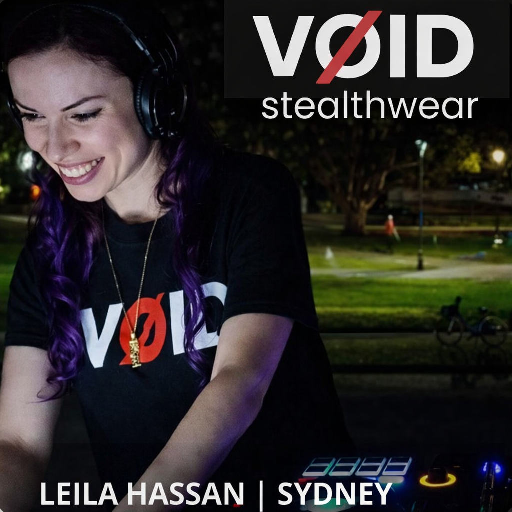 Leila Hassan DJing in VØID tee in Sydney