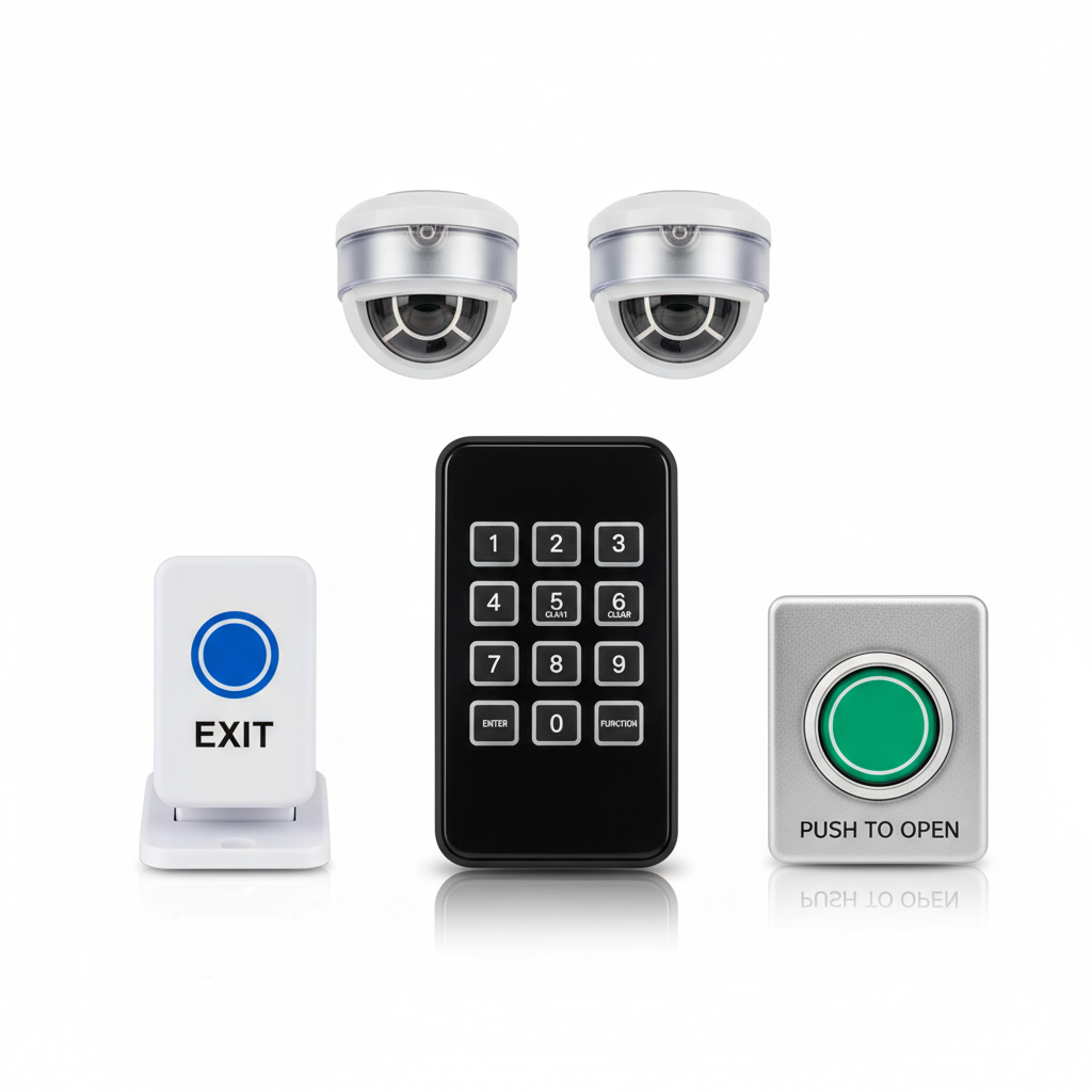 Wireless keypads, exit buttons, sensors and gate accessories