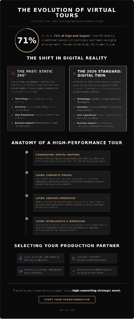 The Evolution of Virtual Tours: From Static 360 to Essential Sales Infrastructure — Digital Twin infographic