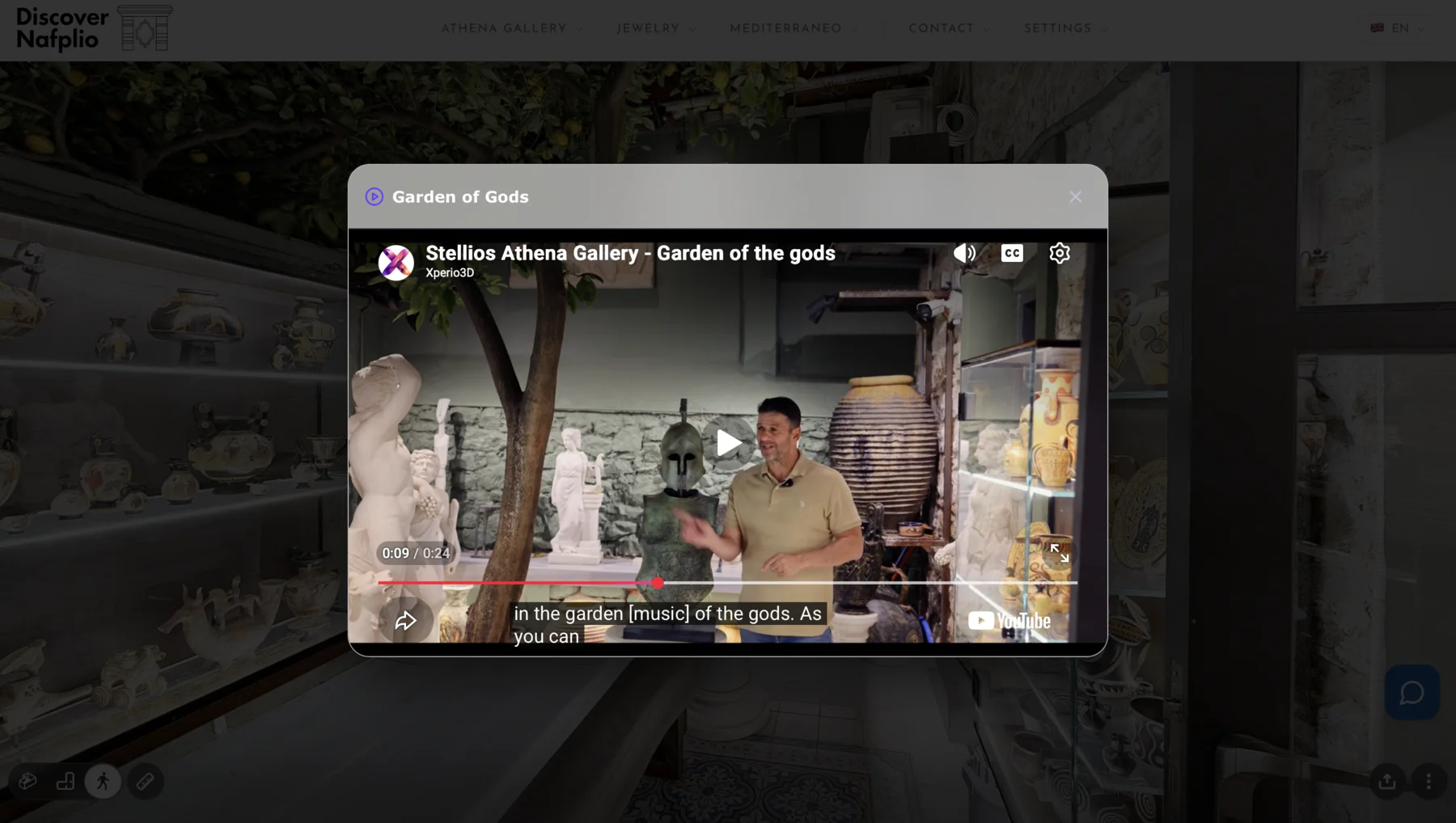 Video popup modal for Garden of Gods in the Nafplio 3D tour