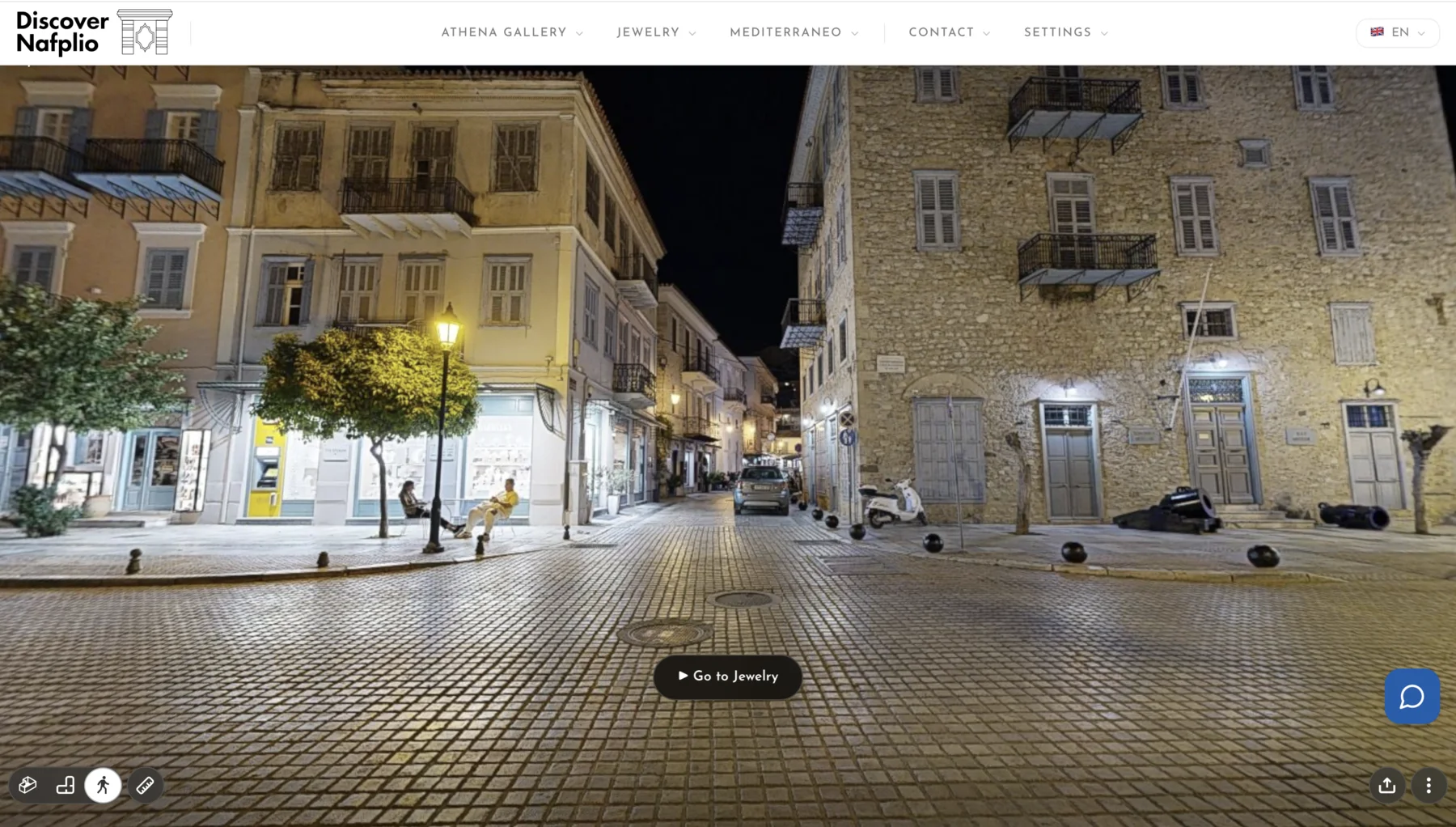 Navigation pill button to Jewelry in the Nafplio 3D tour