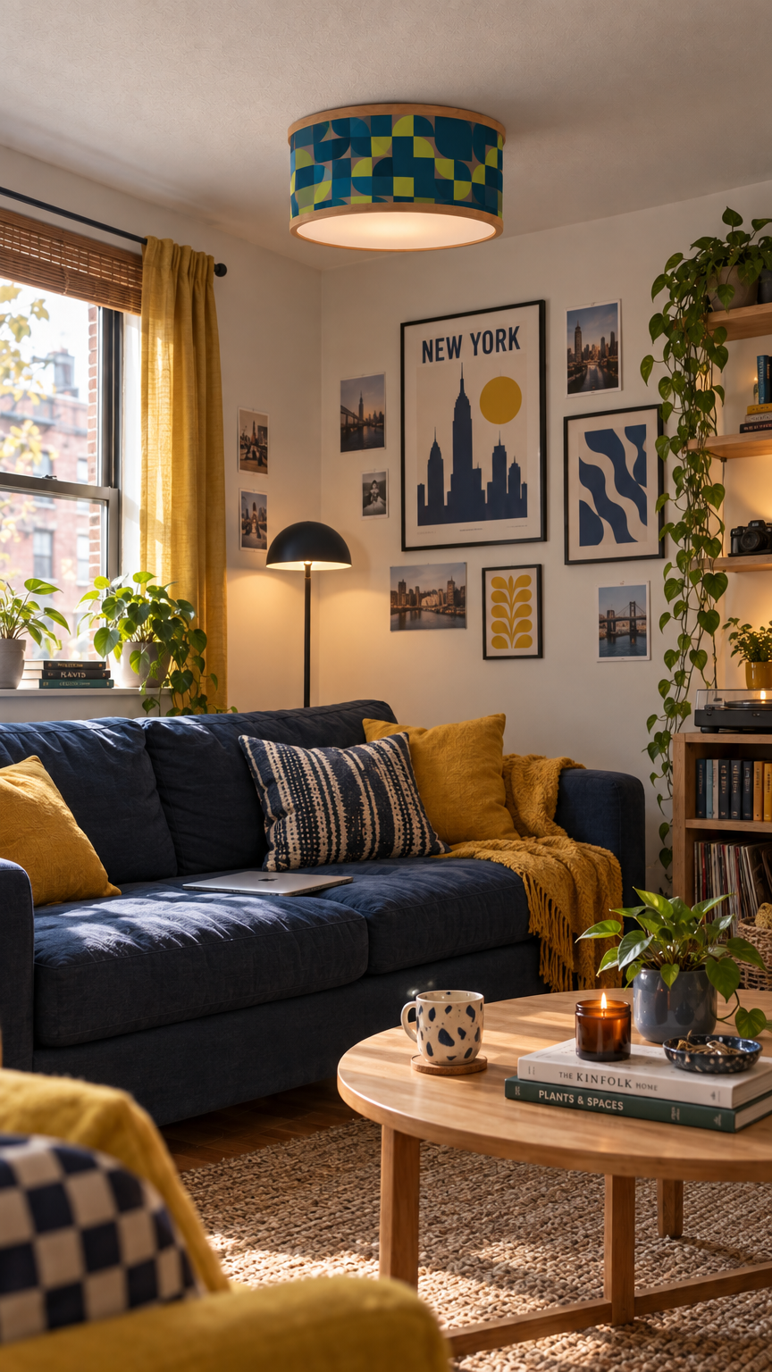 Checkerboard shade in a living room