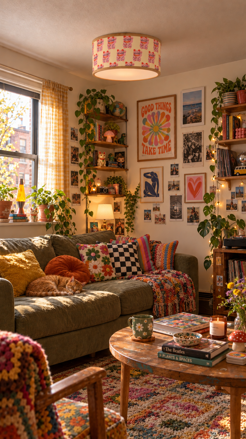 Lucky Cat shade in a living room