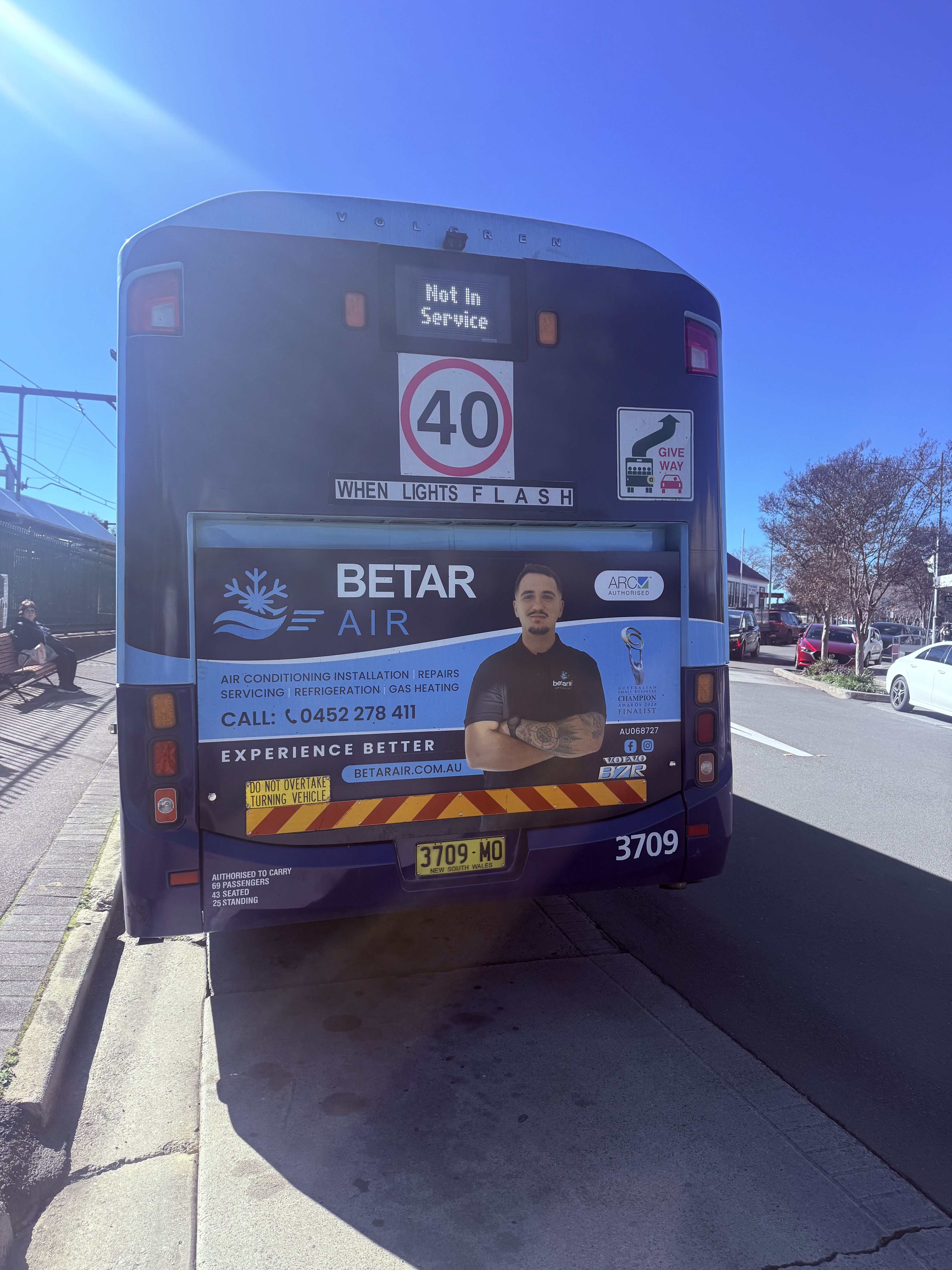 Betar Air advertisement on the back of a bus in Springwood, Blue Mountains NSW