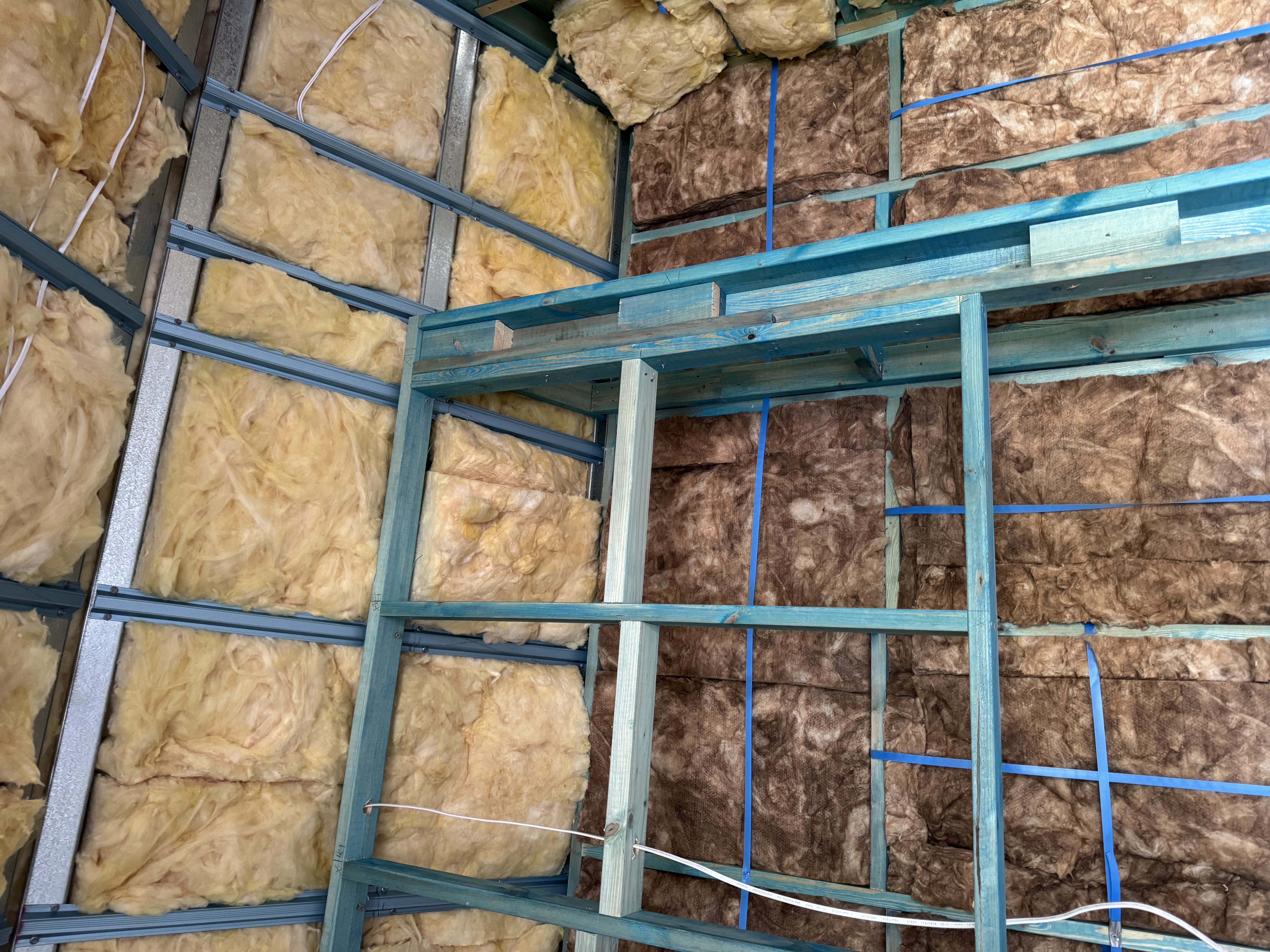 Insulated wall framing with rough-in cabling at the Mt Victoria project