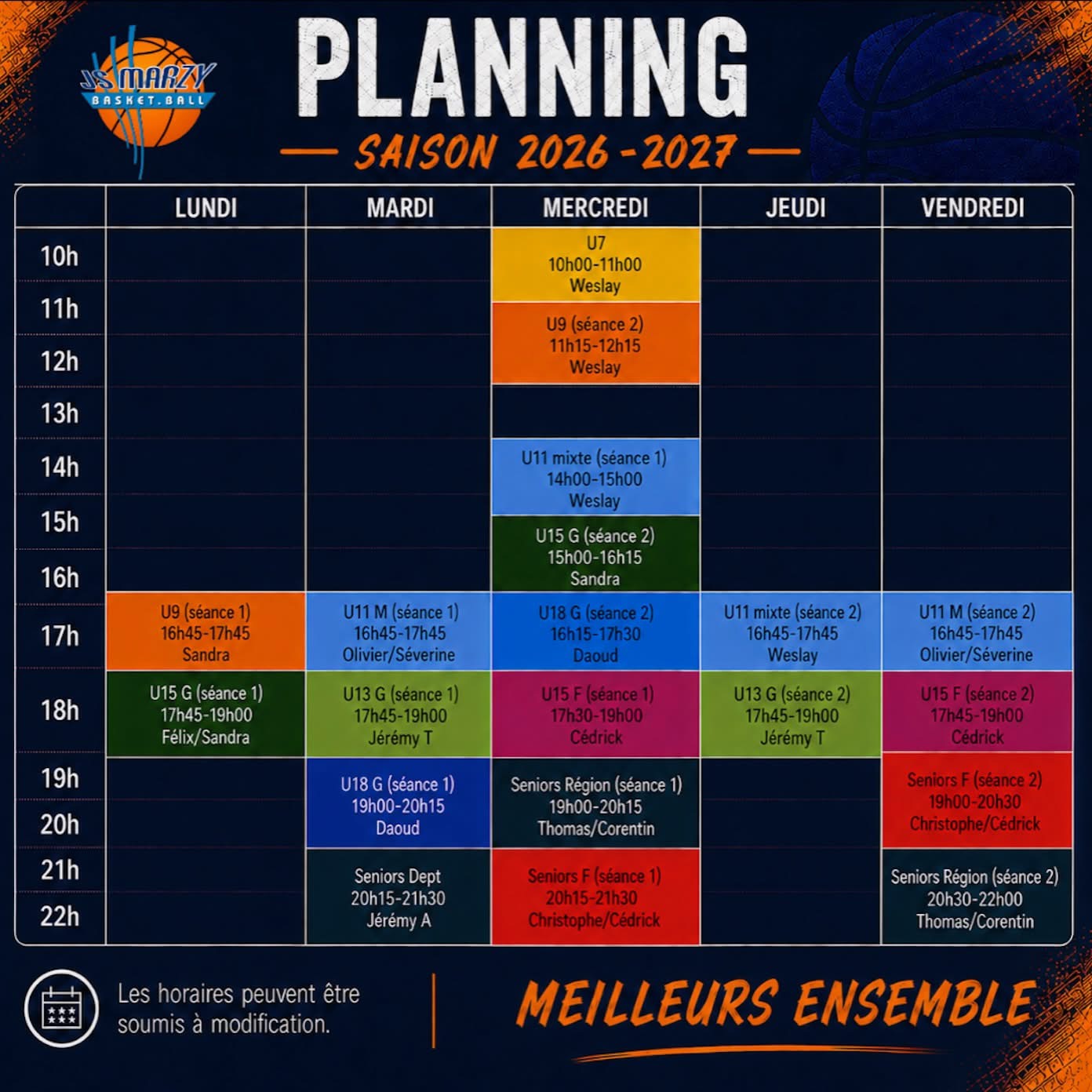 Planning Saison 2026-2027 JSMarzy Basket
