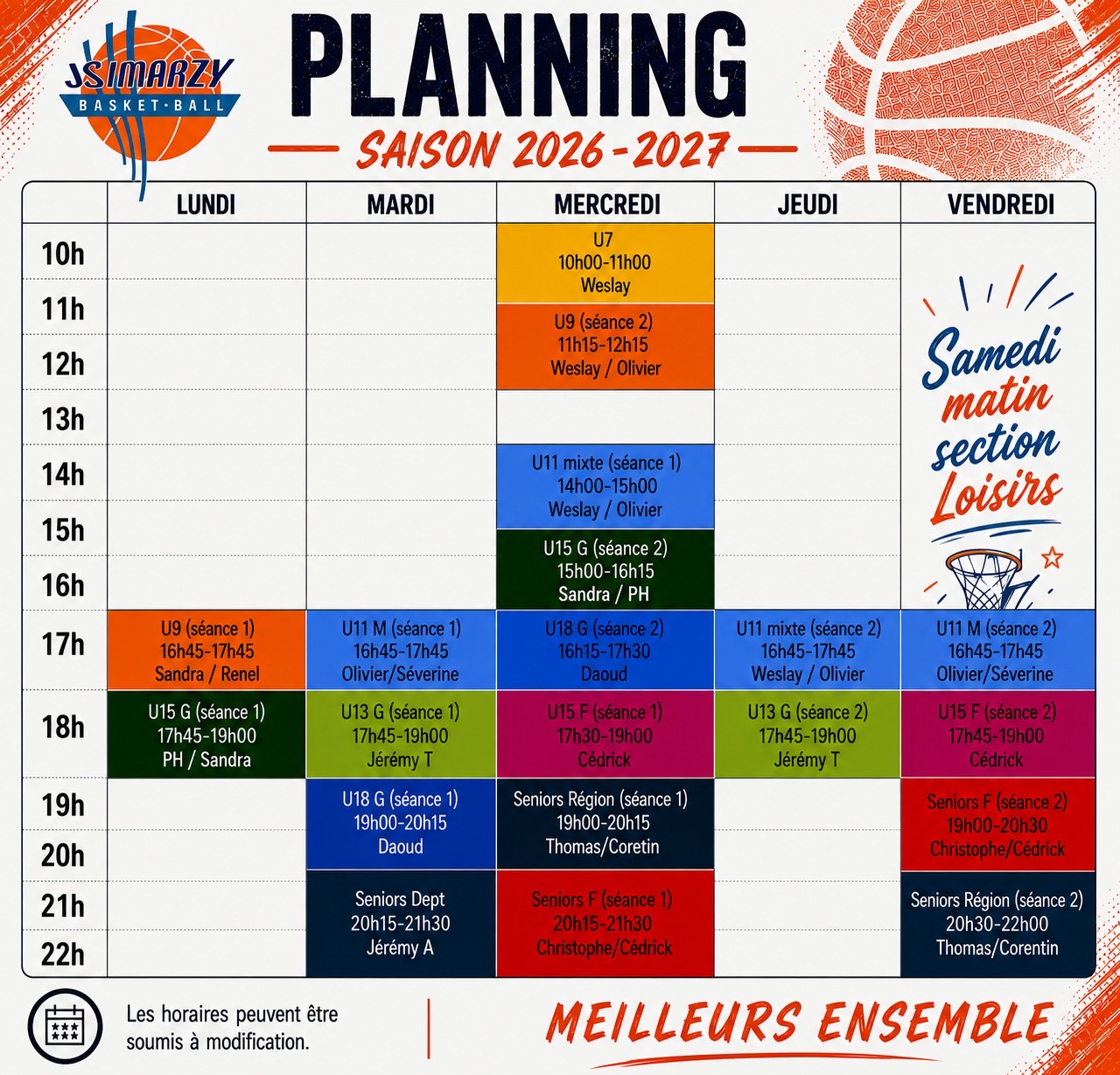 Planning Saison 2026-2027 JSMarzy Basket