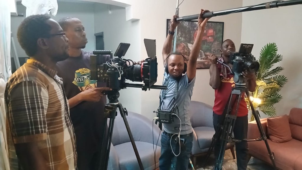 Crew setting up the cameras