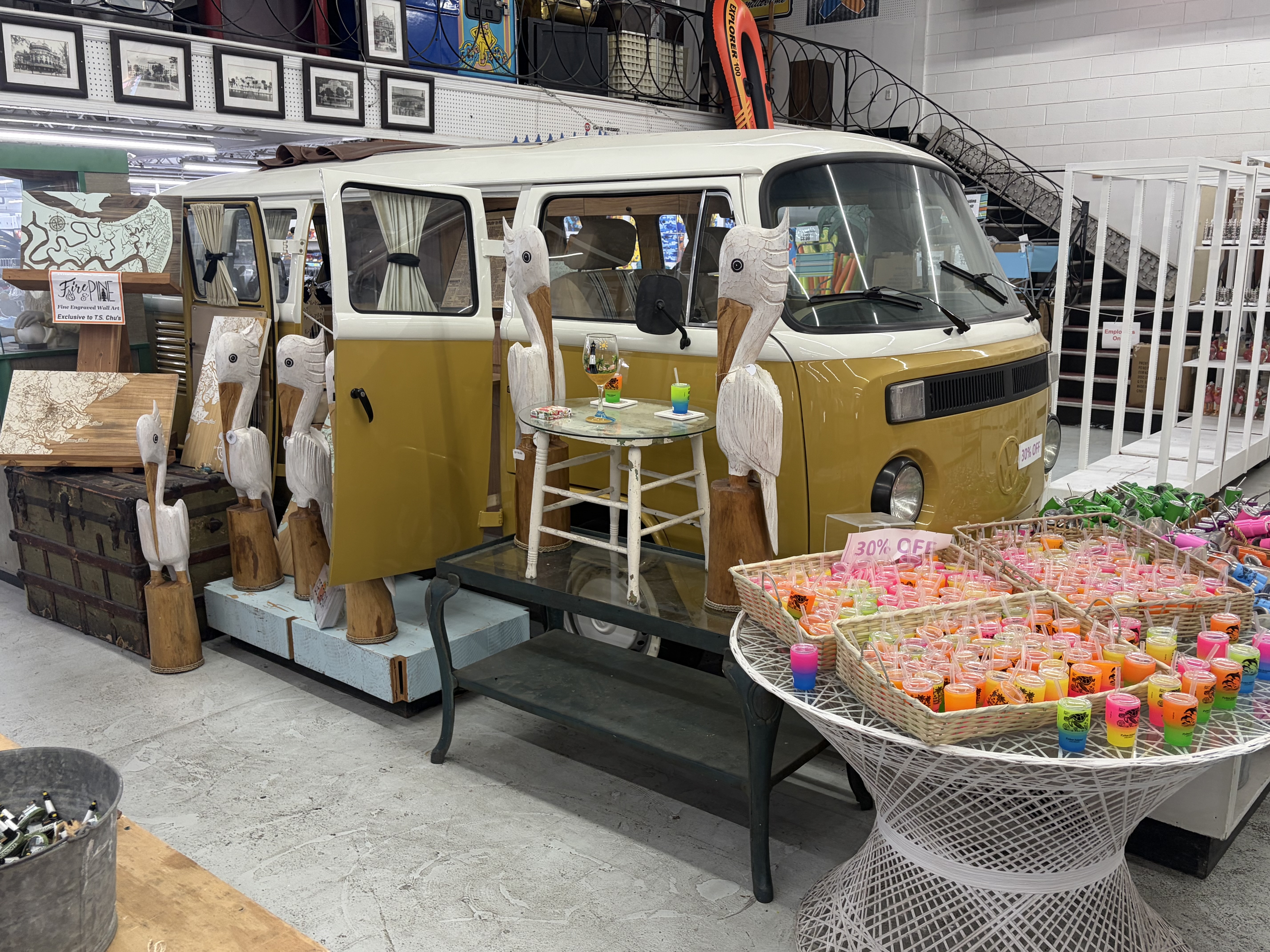 The T.S. Chu's VW bus inside the store
