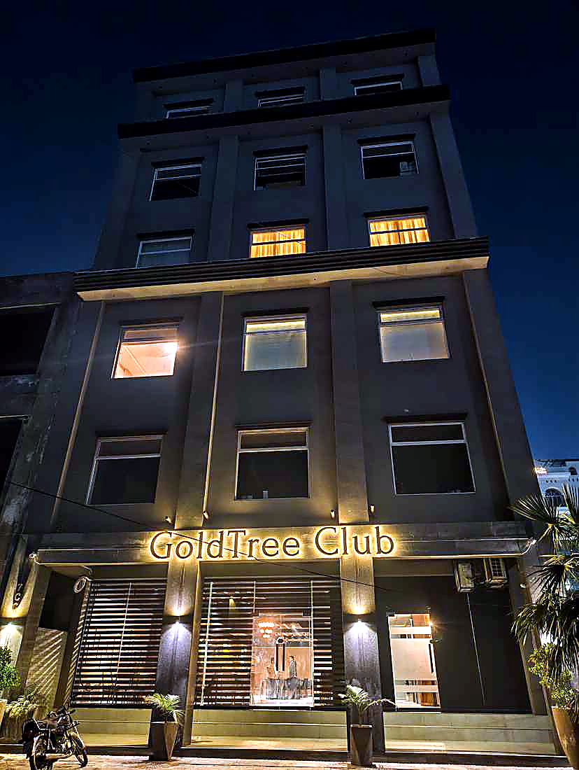 Goldtree Club illuminated exterior at night