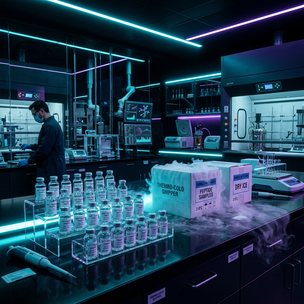 Peptide vials in pharmaceutical lab
