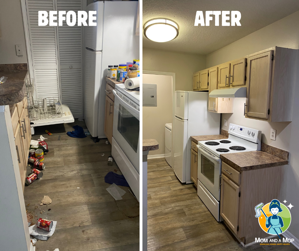 Kitchen before and after cleaning
