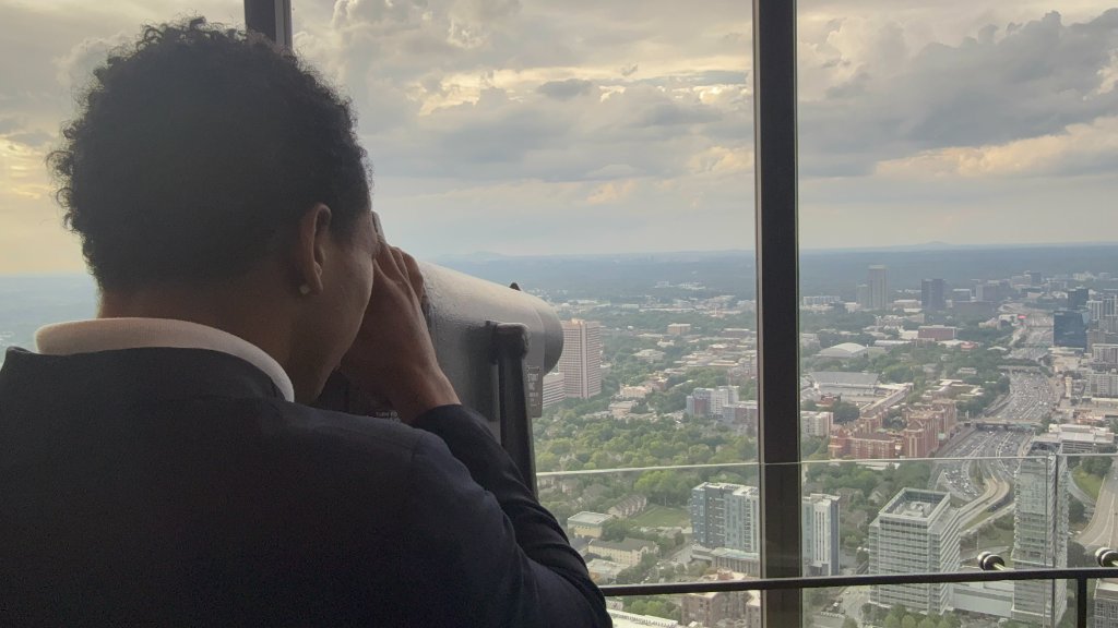 Student taking in the Atlanta skyline