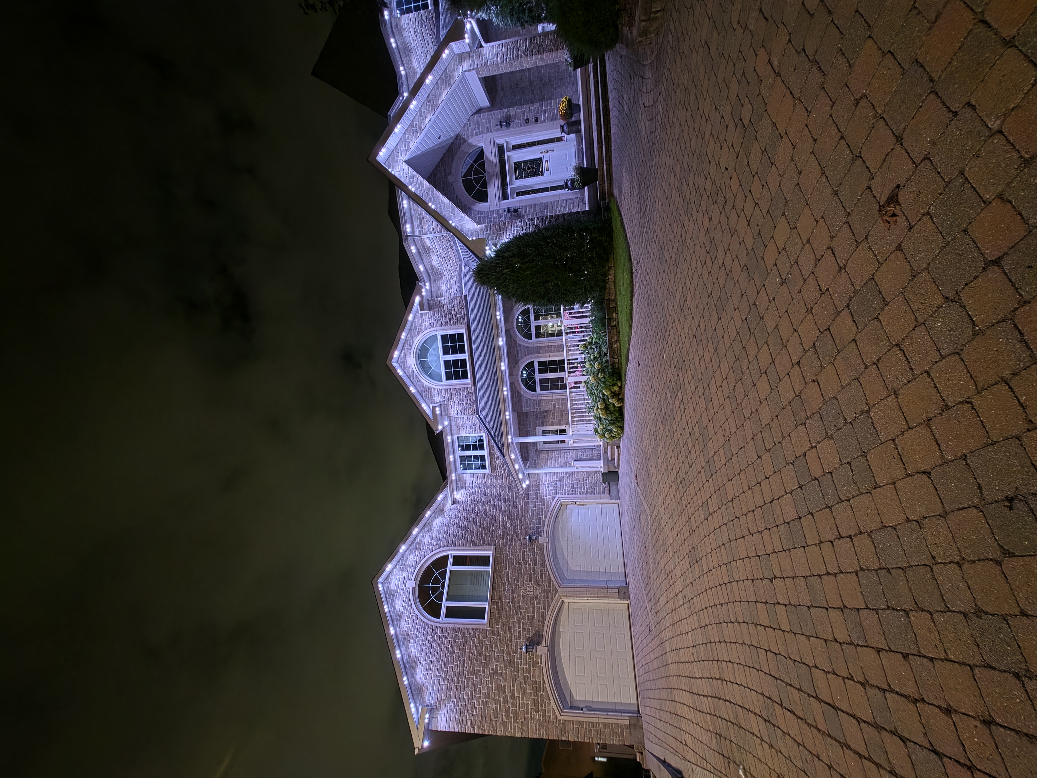 White lighting highlighting the rooflines