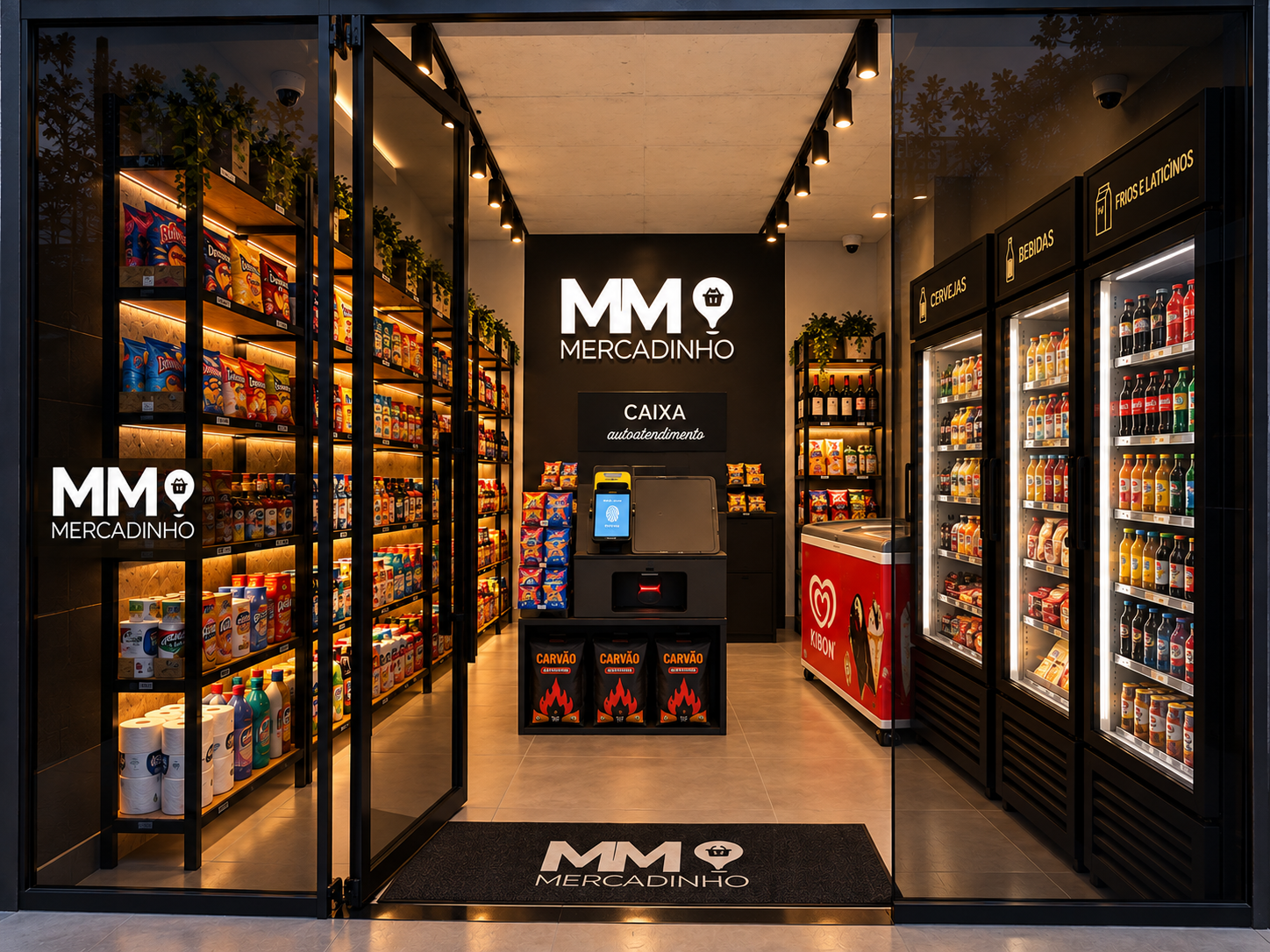 Interior do MM Mercadinho com autoatendimento