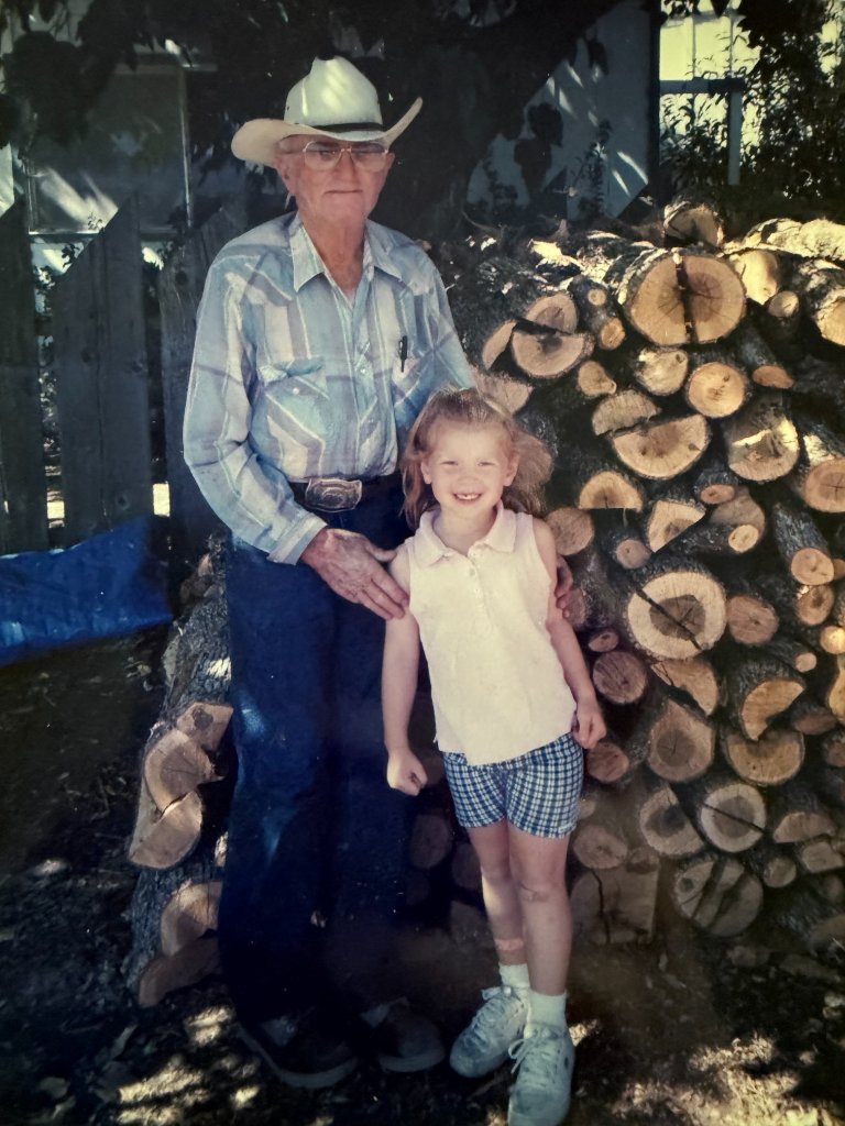 Sarah at age 4 with her great-grandpa Matt Keegan