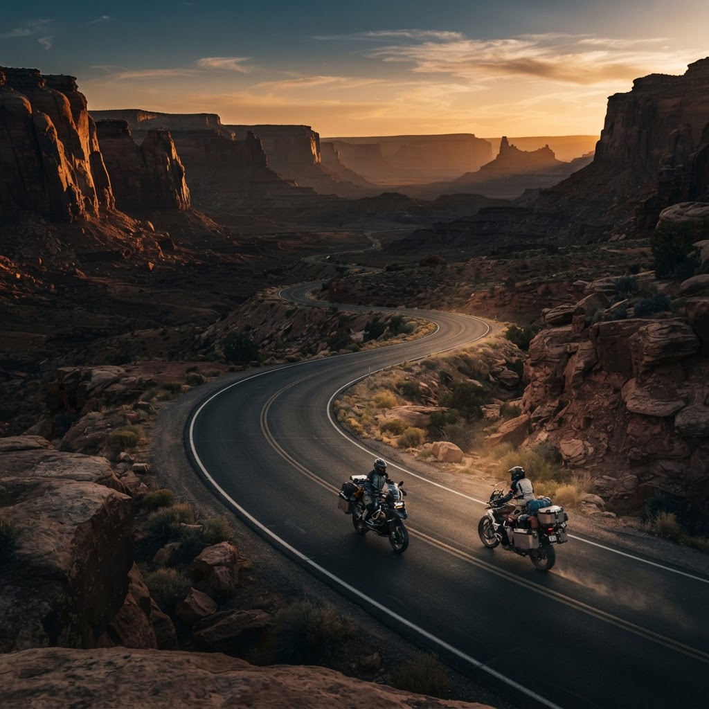 An open motorcycle road disappearing into the landscape