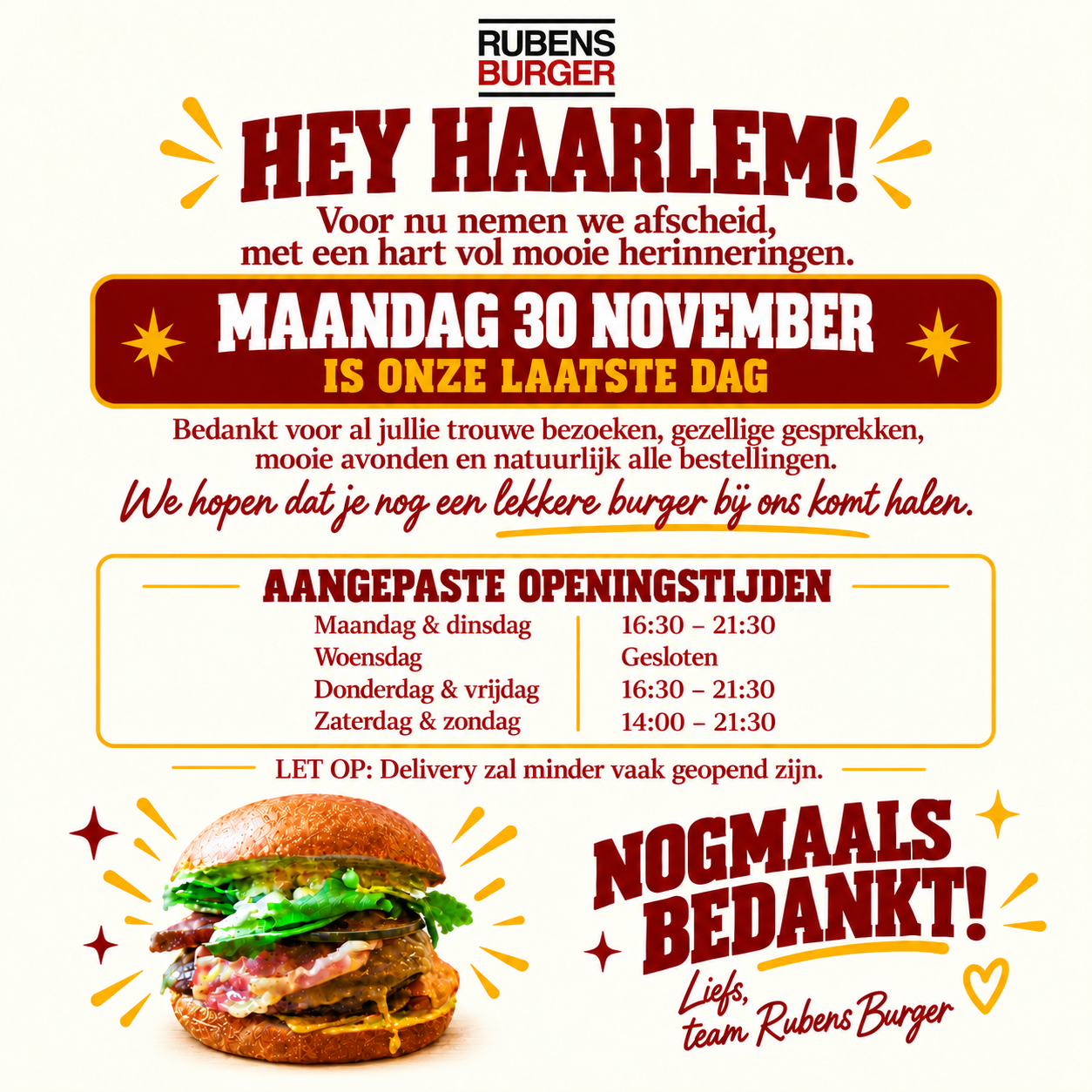 Afscheidsflyer Rubens Burger
