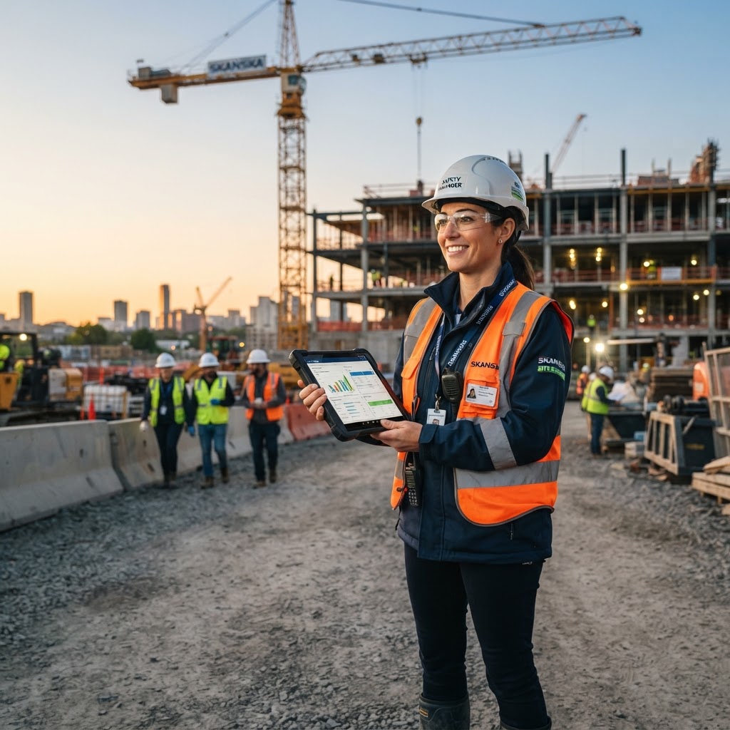 Safety manager reviewing SHSQ data on site