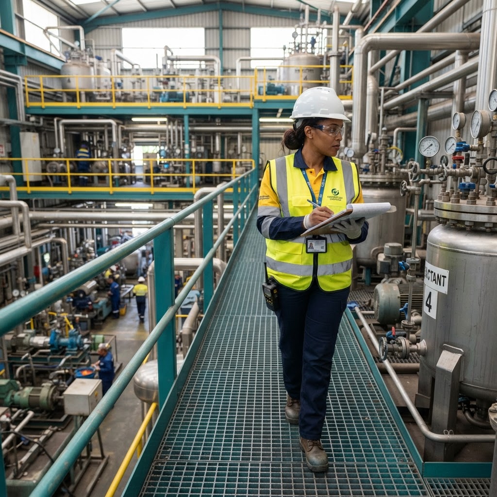 Safety officer conducting an occupational hygiene inspection