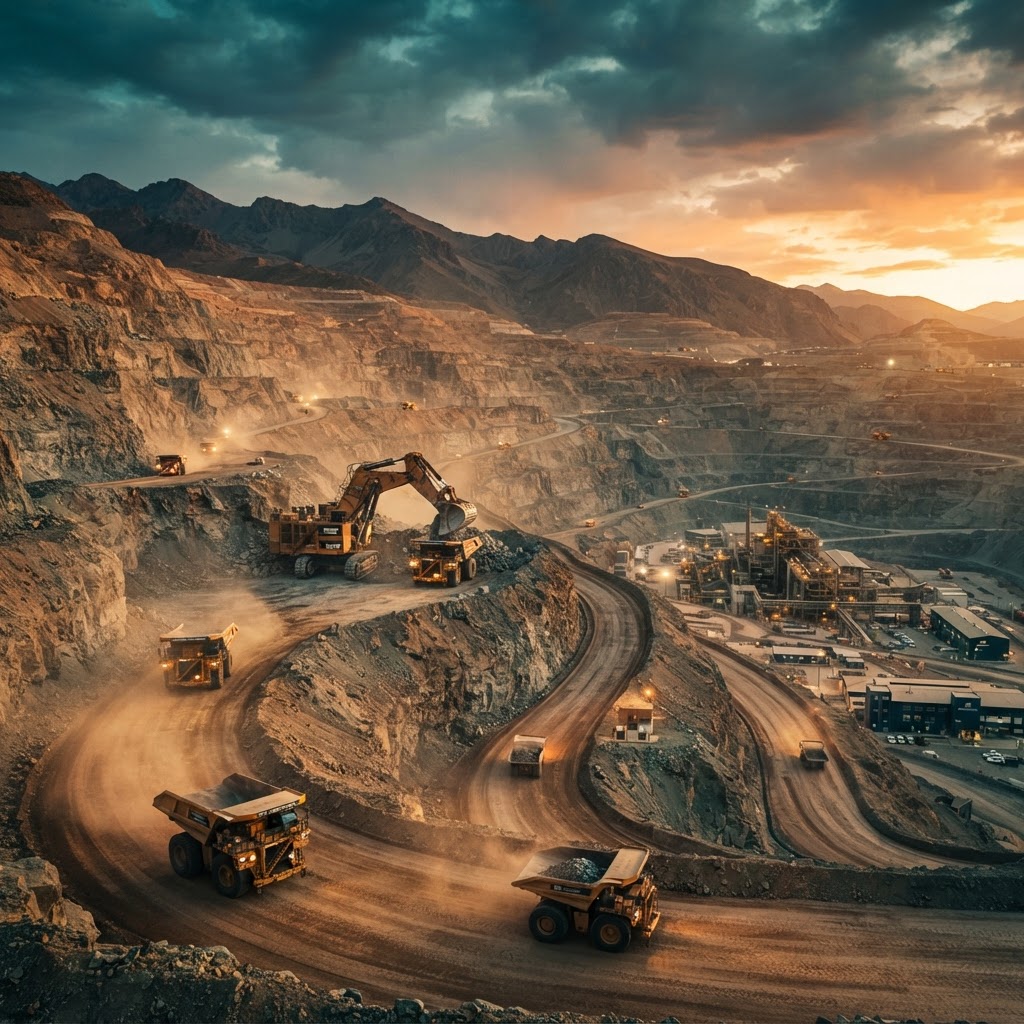 Surface mining operation with haul trucks