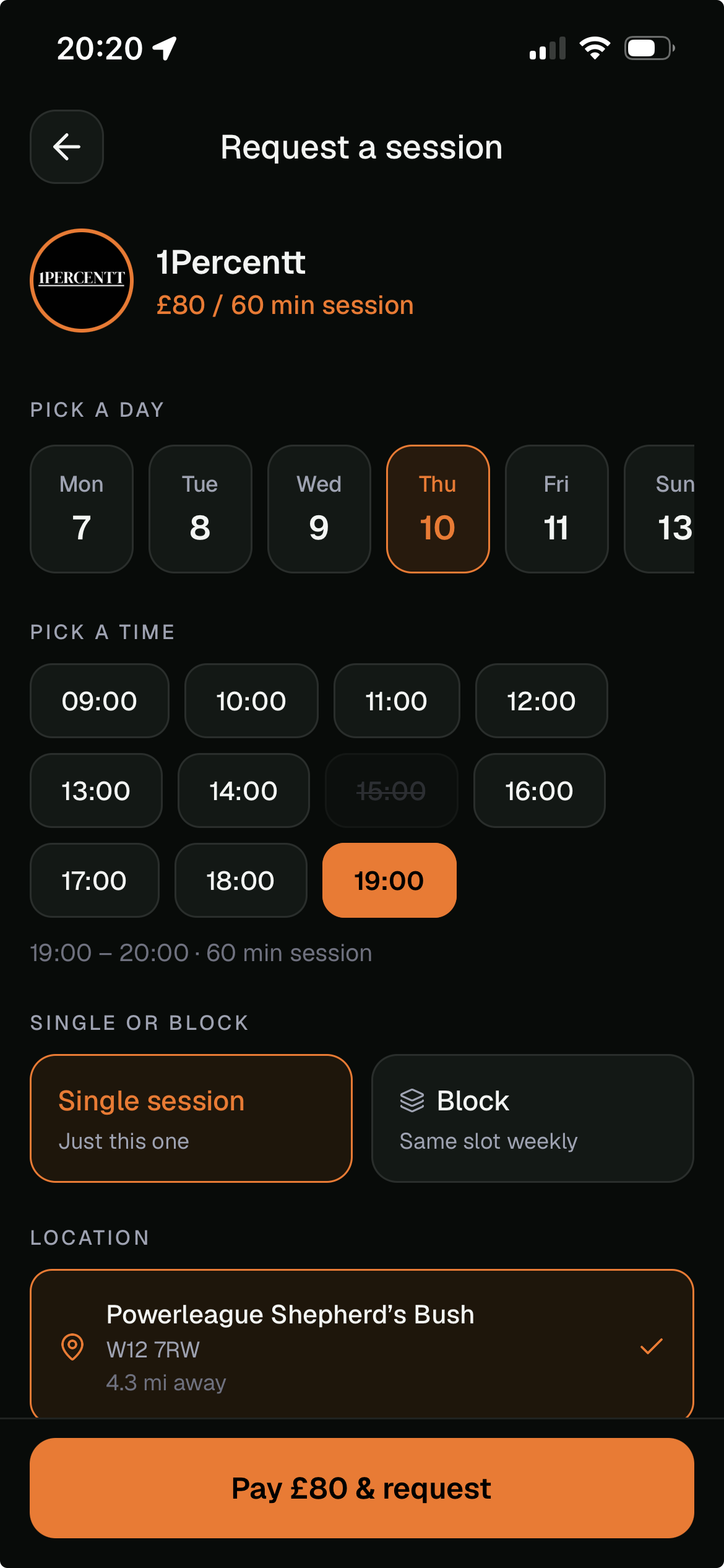 App screen: direct booking request