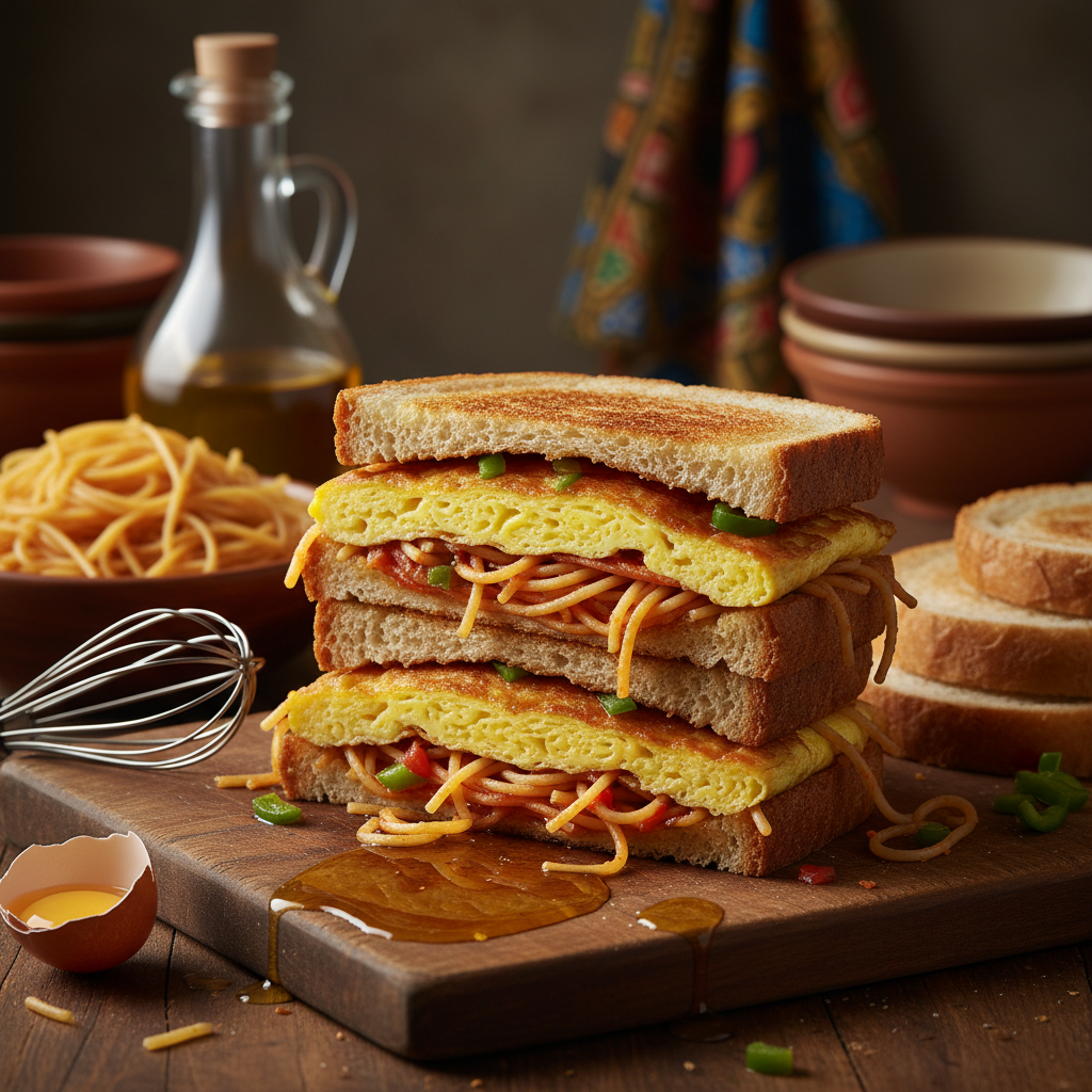 Spaghetti Omelette Sandwich
