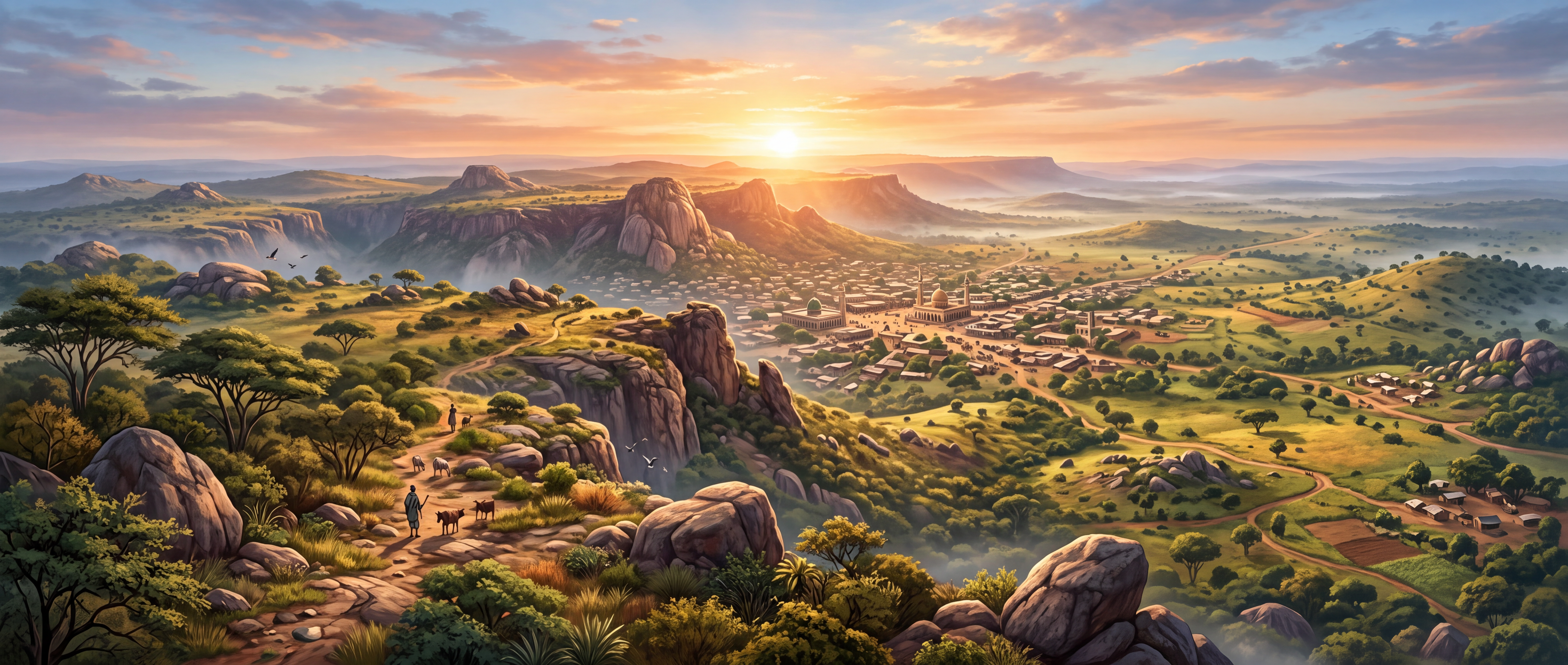 AI-created interpretation of Ngaoundéré escarpment, Adamawa, Cameroon
