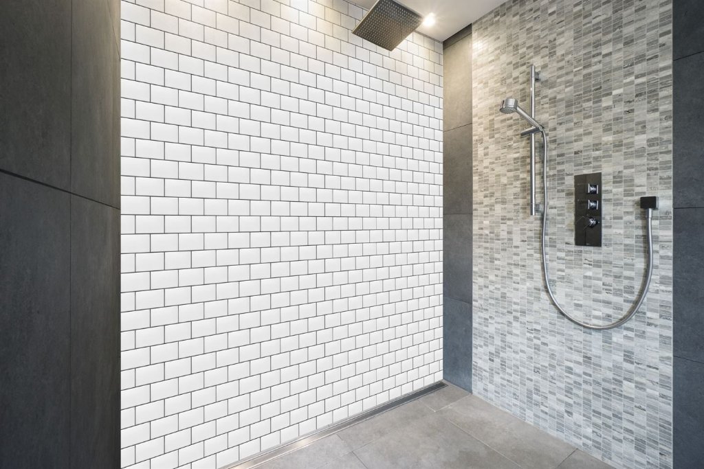 White Metro Tile Finish — Shower